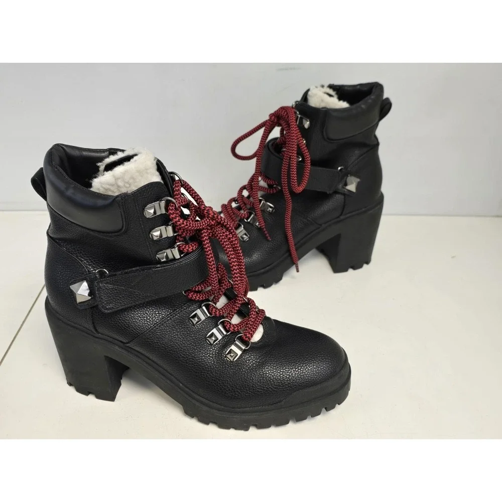 Marc fisher nature‎ 2 heeled lace up hiker combat boots black Size 8.5